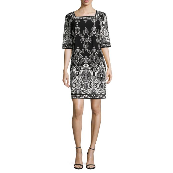 Studio 1 Elbow Sleeve Puff Print Shift Dress-petites