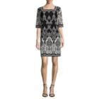 Studio 1 Elbow Sleeve Puff Print Shift Dress-petites