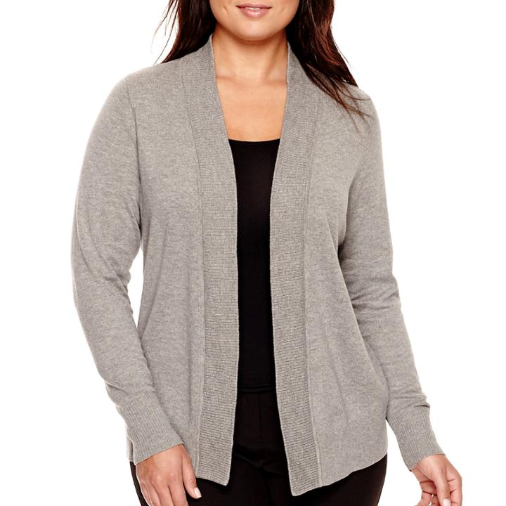Worthington Essential Long-sleeve Open-front Cardigan Sweater - Plus
