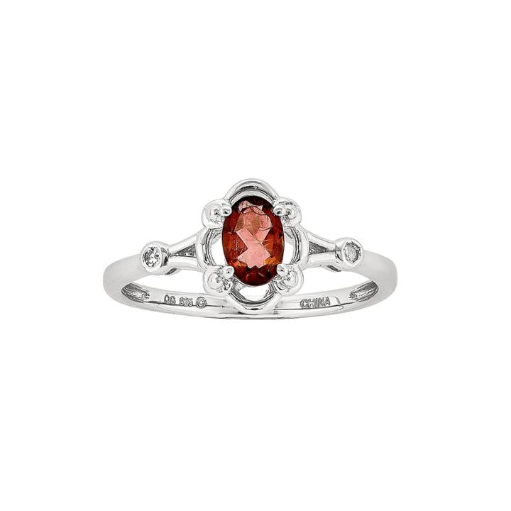 Womens Diamond Accent Genuine Red Garnet Sterling Silver Delicate Ring