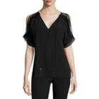 Worthington Short Split Sleeve Tie Neck Crepe Blouse