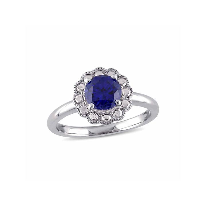 Womens Lab Created Blue Sapphire 10k Gold Cocktail Ring