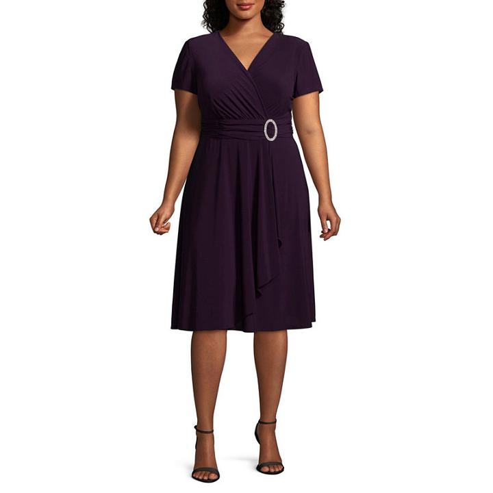 R & M Richards Short Sleeve Evening Gown - Plus