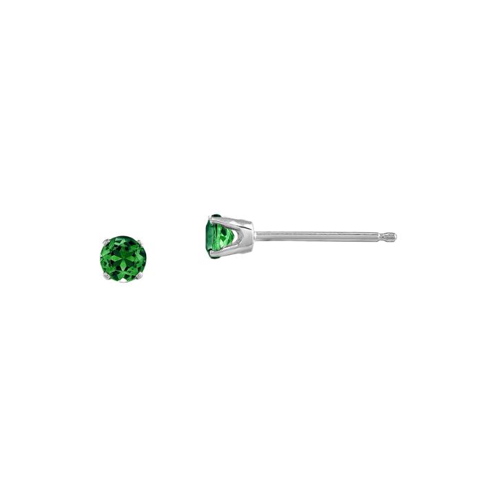 3mm Round Genuine Emerald 14k White Gold Earrings
