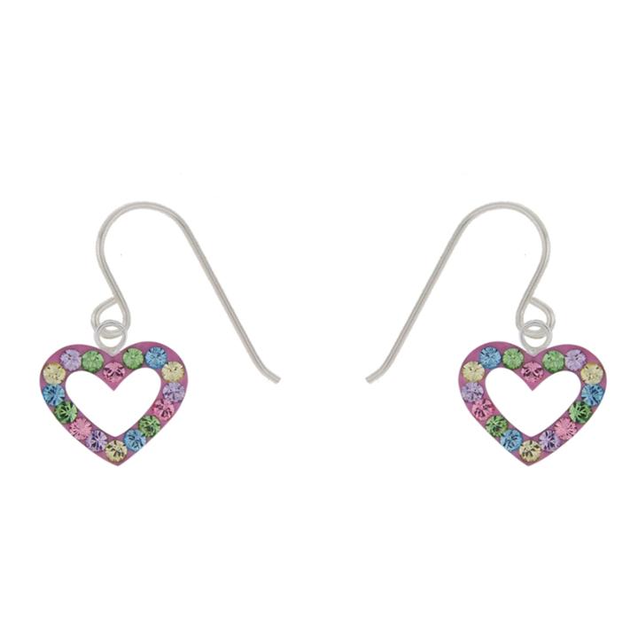 Round Multi Color Crystal Heart Earrings