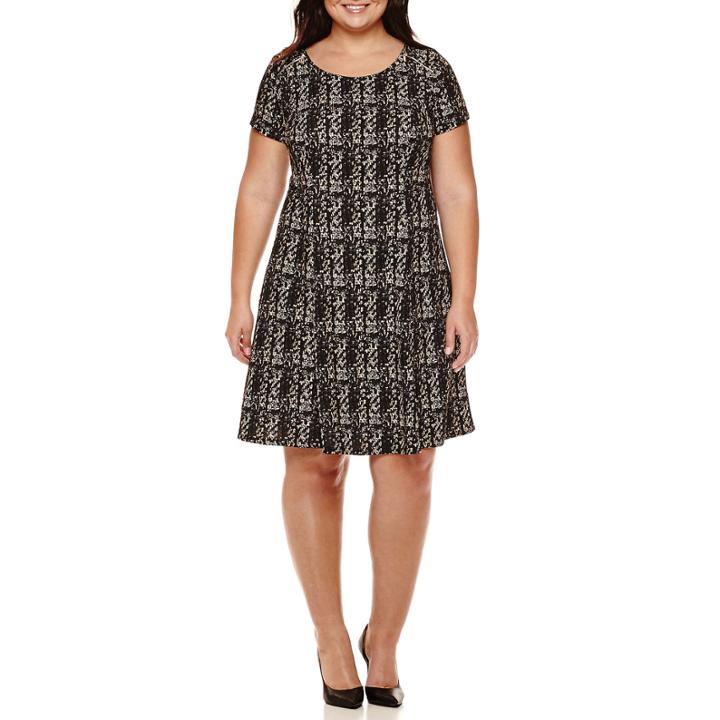 Alyx Short-sleeve Gold Plaid Fit-and-flare Dress - Plus