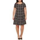Alyx Short-sleeve Gold Plaid Fit-and-flare Dress - Plus