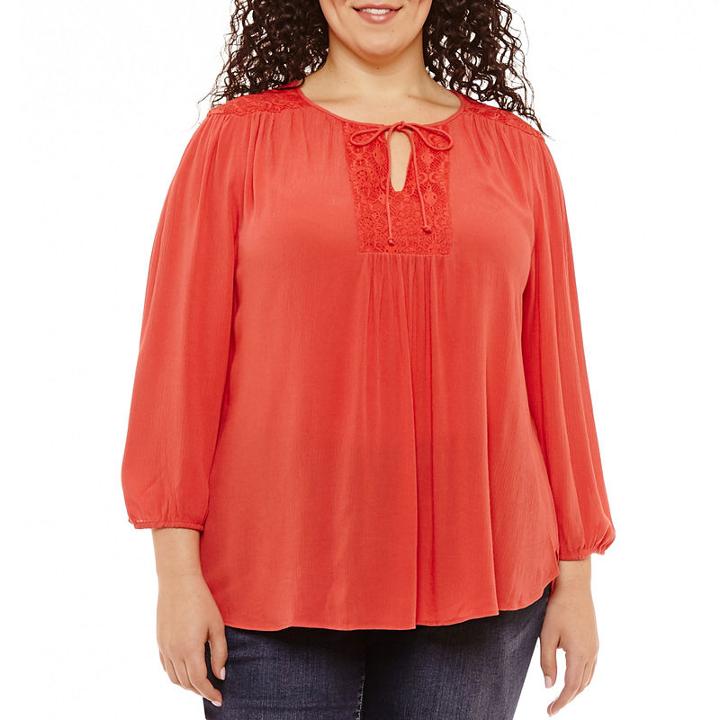St. John's Bay 3/4 Sleeve Peasant Blouse - Plus