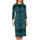 London Style Collection Long-sleeve Print Sheath Dress - Petite
