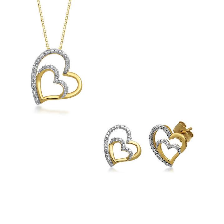 Womens 2-pack White Diamond 10k Gold Jewelry Set