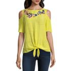 Alyx Short Sleeve Round Neck Woven Cold Shoulder Blouse