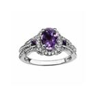 Genuine Amethyst And Created White Sapphire Sterling Silver Ring