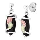 Black Hills Gold Landstroms Black Onyx Gold Sterling Silver Drop Earrings