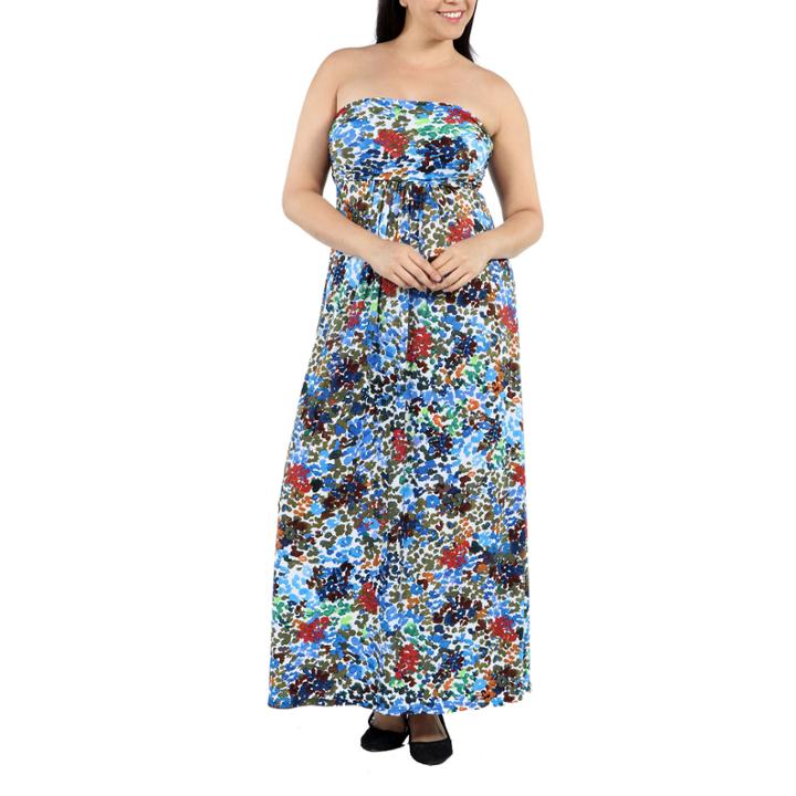 24/7 Comfort Apparel Dappled Florals Maxi Dress-plus