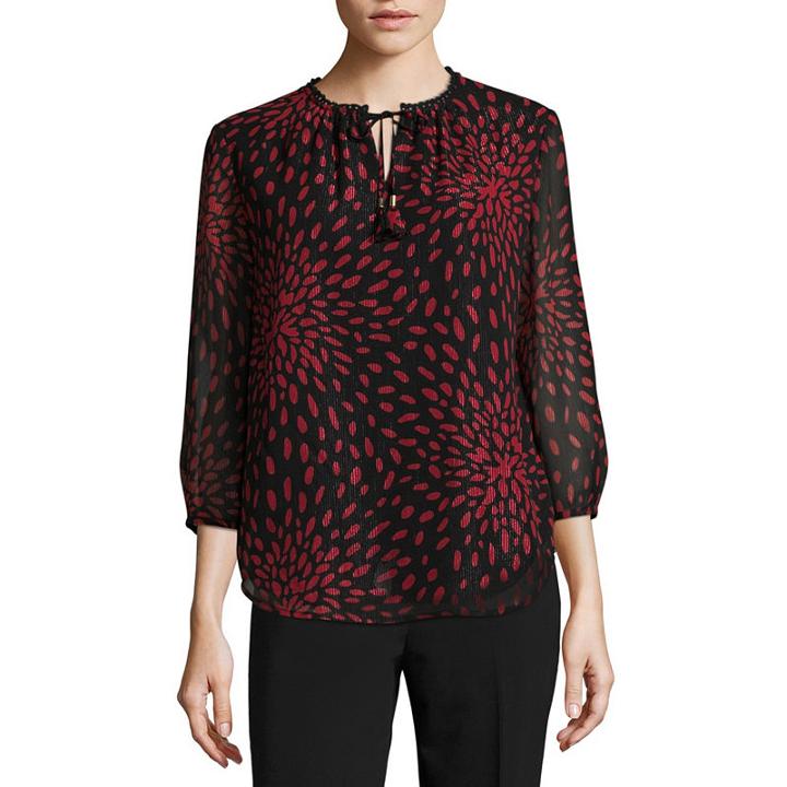 Liz Claiborne 3/4 Sleeve V Neck Floral Blouse