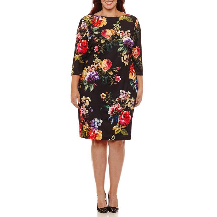 Bisou Bisou Elbow Sleeve Floral Sheath Dress-plus