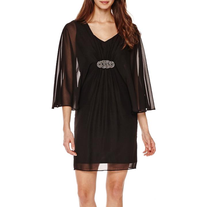R & K Originals 3/4-sleeve Embellished-waist Cape Dress - Petite