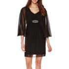 R & K Originals 3/4-sleeve Embellished-waist Cape Dress - Petite