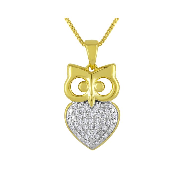 1/10 Ct. T.w. Diamond 14k Yellow Gold Sterling Silver Owl Pendant Necklace