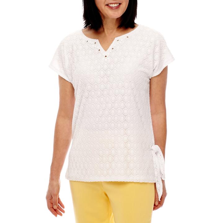 Alfred Dunner Seas The Day Short Sleeve Split Crew Neck T-shirt