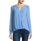 A.n.a Ana Wrap Front Choker Top Long Sleeve Keyhole Neck Woven Blouse