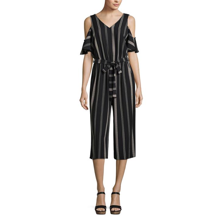 Eyeshadow Short Sleeve Belted Jumpsuit-juniors