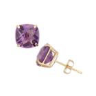 Cushion Purple Amethyst 10k Gold Stud Earrings