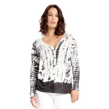 Women's Hacci Knit Tie Dye Button Up Cardigan With Pocketes Linen