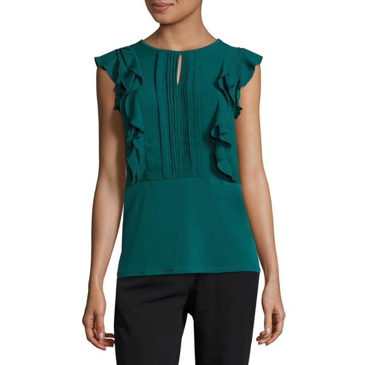 Worthington Short Sleeve Keyhole Ruffle Top
