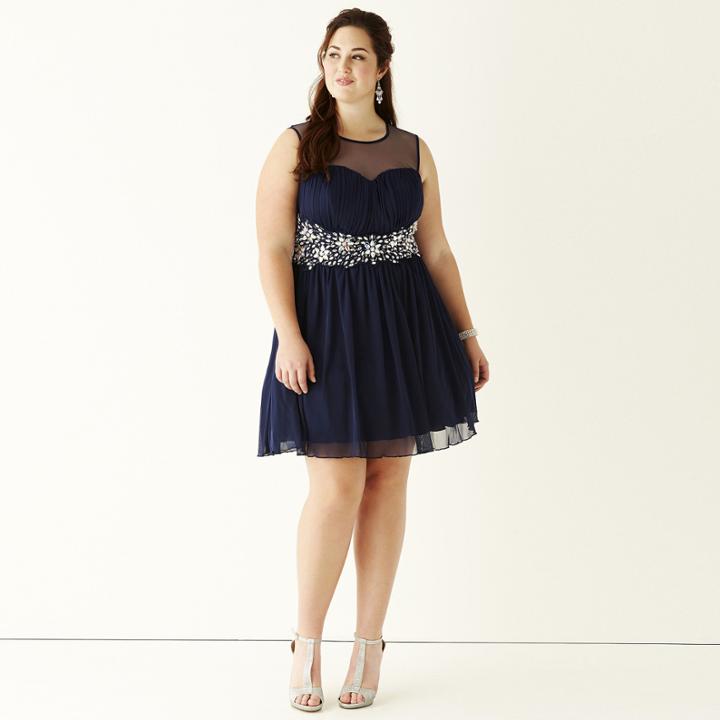 Be Smart Sleeveless Illusion Embellished Waist Party Dress - Juniors Plus