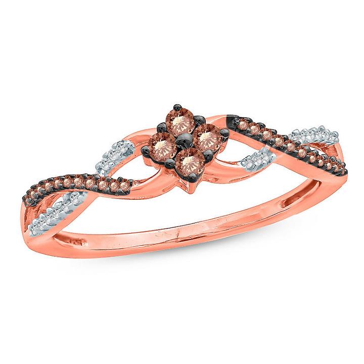 Womens 1/5 Ct. T.w. Round Multi Color Diamond 10k Gold Promise Ring