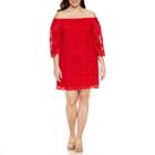 Tiana B 3/4 Sleeve Off The Shoulder Lace Sheath Dress-plus