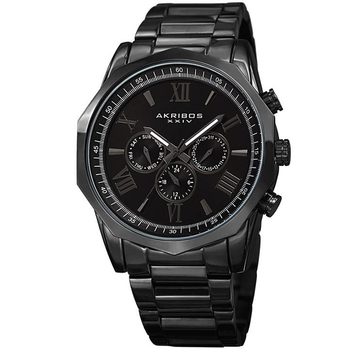 Akribos Xxiv Mens Black Strap Watch-a-940bk