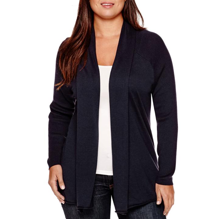 Stylus Long-sleeve Flyaway Cardigan Sweater - Plus
