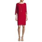 Msk 3/4-split-sleeve Shift Dress With Necklace