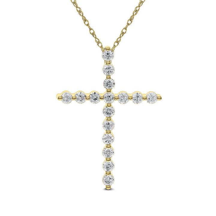 Womens 1 3/4 Ct. T.w. Genuine White Diamond 14k Gold Cross Pendant Necklace