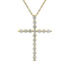 Womens 1 3/4 Ct. T.w. Genuine White Diamond 14k Gold Cross Pendant Necklace