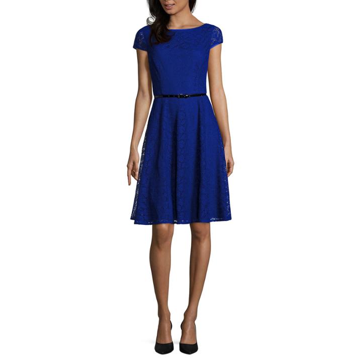 Black Label By Evan-picone Short Sleeve Floral Fit & Flare Dress
