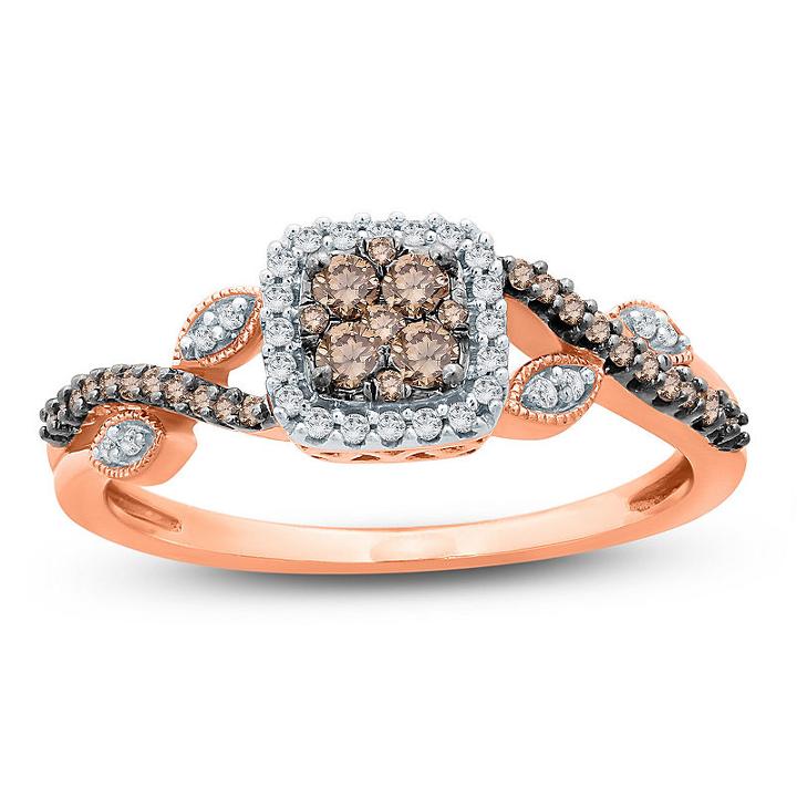 Womens 1/4 Ct. T.w. Champagne Diamond 10k Gold Promise Ring