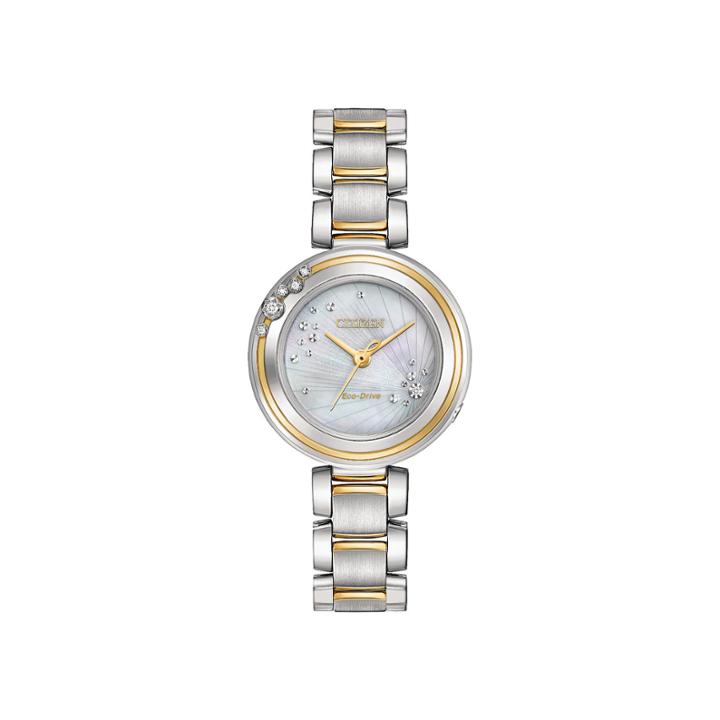 Citizen Eco-drive Womens Two Tone Carina Diamond Accent Bracelet Watch Em0464-59d