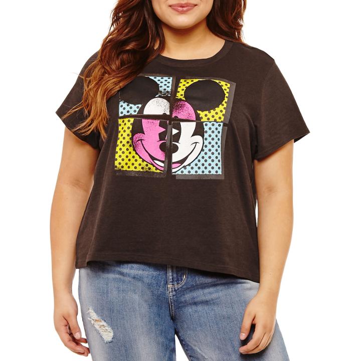 Short Sleeve Mickey Mouse Graphic Crop Tee- Juniors Plus