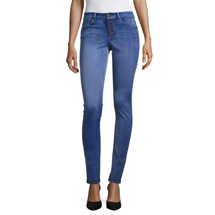 Almost Famous 5btn Exposed High Waist Berry Skinny Jeans-juniors