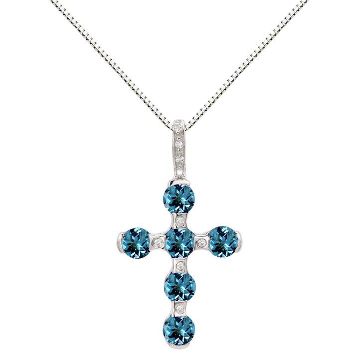 Sterling Silver Blue Topaz & Lab-created White Sapphire Cross Pendant Necklace