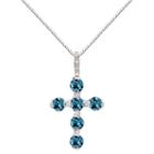 Sterling Silver Blue Topaz & Lab-created White Sapphire Cross Pendant Necklace