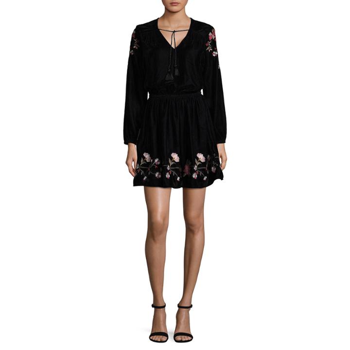 A.n.a Long Sleeve Embroidered Velvet Dress