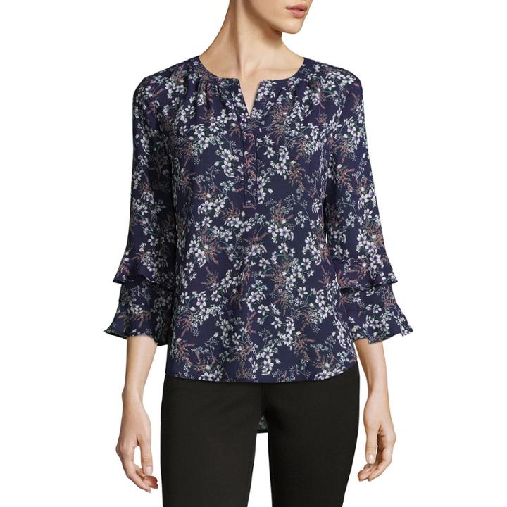 Liz Claiborne 3/4 Sleeve Split Crew Neck Woven Blouse-tall