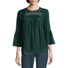 St. John's Bay 3/4 Sleeve Round Neck Woven Embroidered Blouse