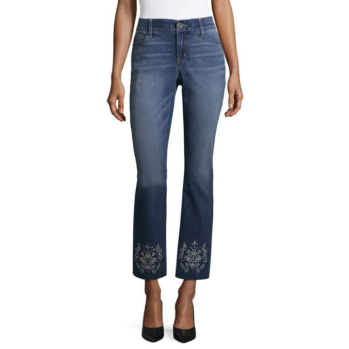 Liz Claiborne Chewed Hem Embellished Straight Leg Flexi Fit Jeans