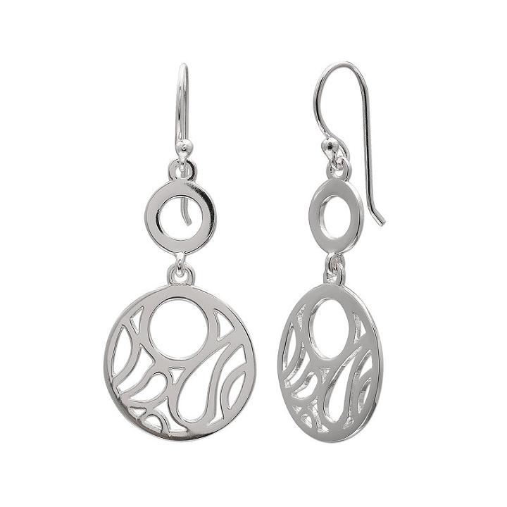 Sterling Silver Cutout Circular Drop Earrings