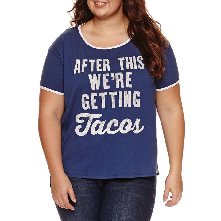 Short Sleeve Scoop Neck Graphic True Blue White Ringer T-shirt